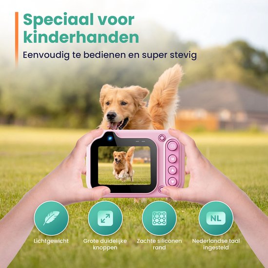 ODESSEY Waterdichte Kindercamera - met Tripod - Full HD - Selfie Camera - 32GB SD Kaart - Foto - Video - Spelletjes - Digitale Camera Kinderen - Fototoestel voor kinderen - Roze