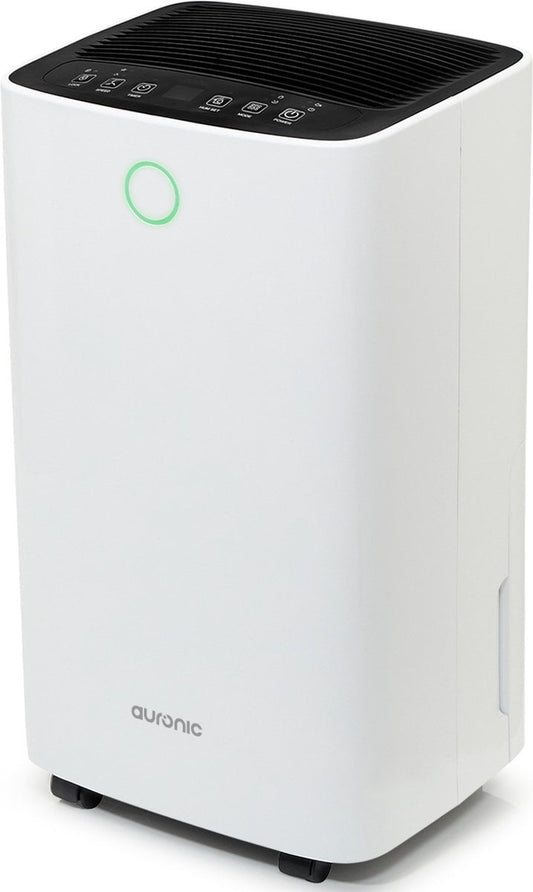Auronic Luchtontvochtiger – 2 Liter Reservoir, 185 W, Voor Ruimtes tot 20 m² – 30,5 x 26,5 x 52 cm – Wit