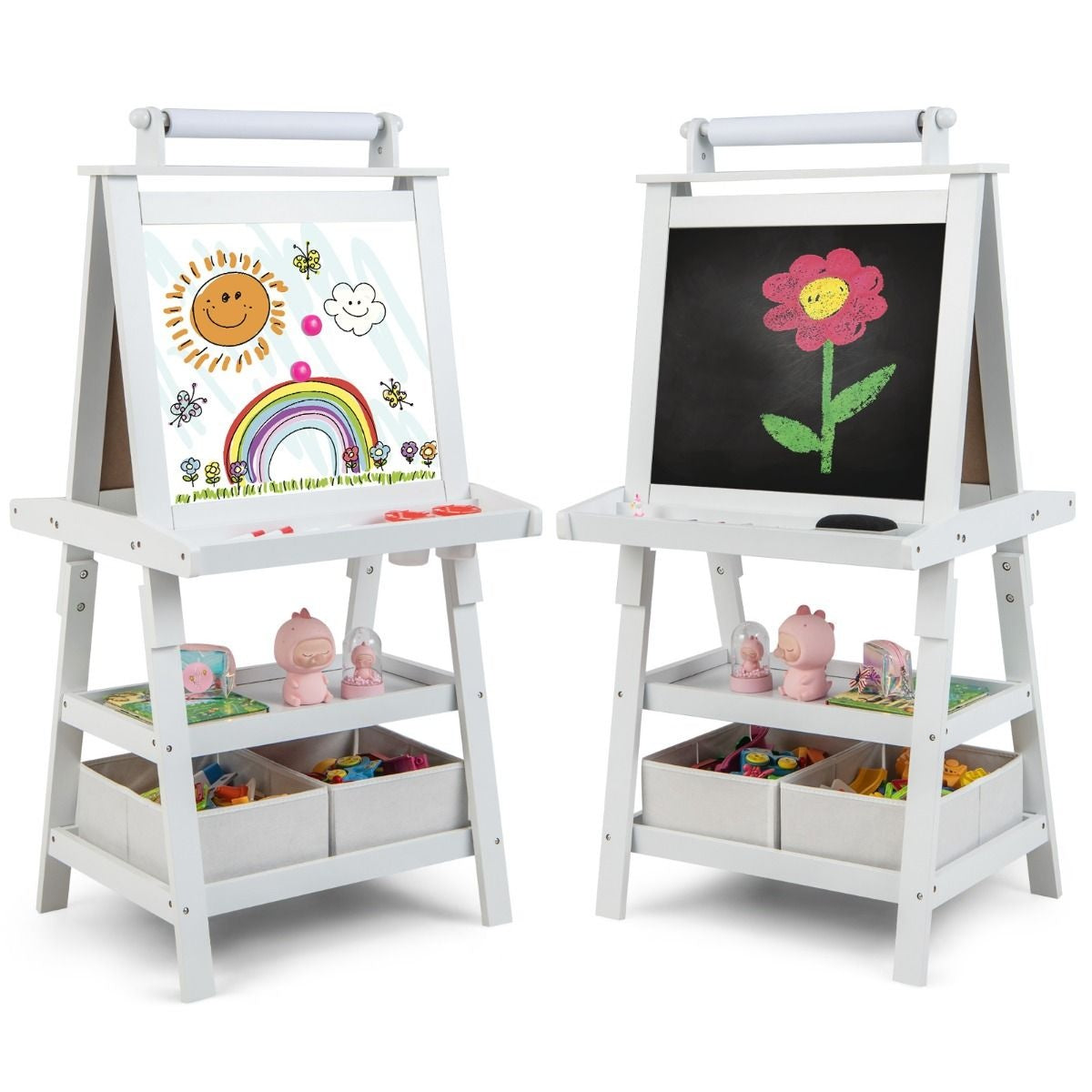 Coast 3 in 1 Kinderschildersezel - Whiteboard & Krijtbord - incl. Magneten 2 Legplanken - Beige - 59 x 50 x 117 cm