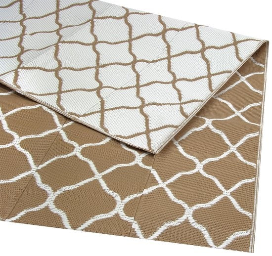 LifeGoods Buitenkleed - 152x230CM - Vloerkleed - Tuintapijt - Buitentapijt - Omkeerbaar - Incl. Draagtas - Met Patroon - Beige/Wit