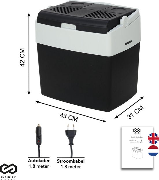 Infinity Goods - Elektrische Koelbox - 30L - Coolbox - 12V en 230V - Frigobox - Koelen en Verwarmen - Zwart