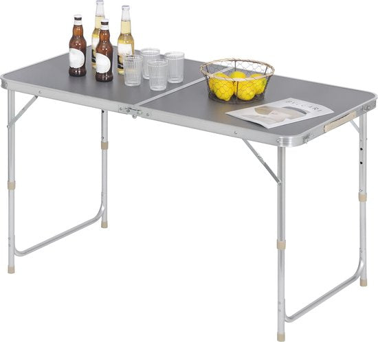WOLTU kampeertafel inklapbare tafel tuintafel werktafel balkon in hoogte verstelbaar aluminium MDF grijs CPT8122gr