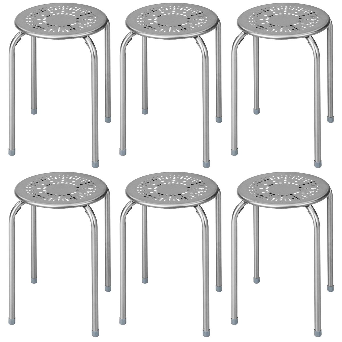 Coast 6-delige set stapelbare metalen krukken - versterkt frame - direct klaar voor gebruik - grijs