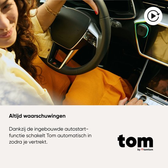 Tom by TomTom | Flitsmelder voor Auto | Waarschuwt voor Vaste & Mobiele Flitsers, Files | Zonder Abonnement | CarPlay & Android Auto | Made in Europe