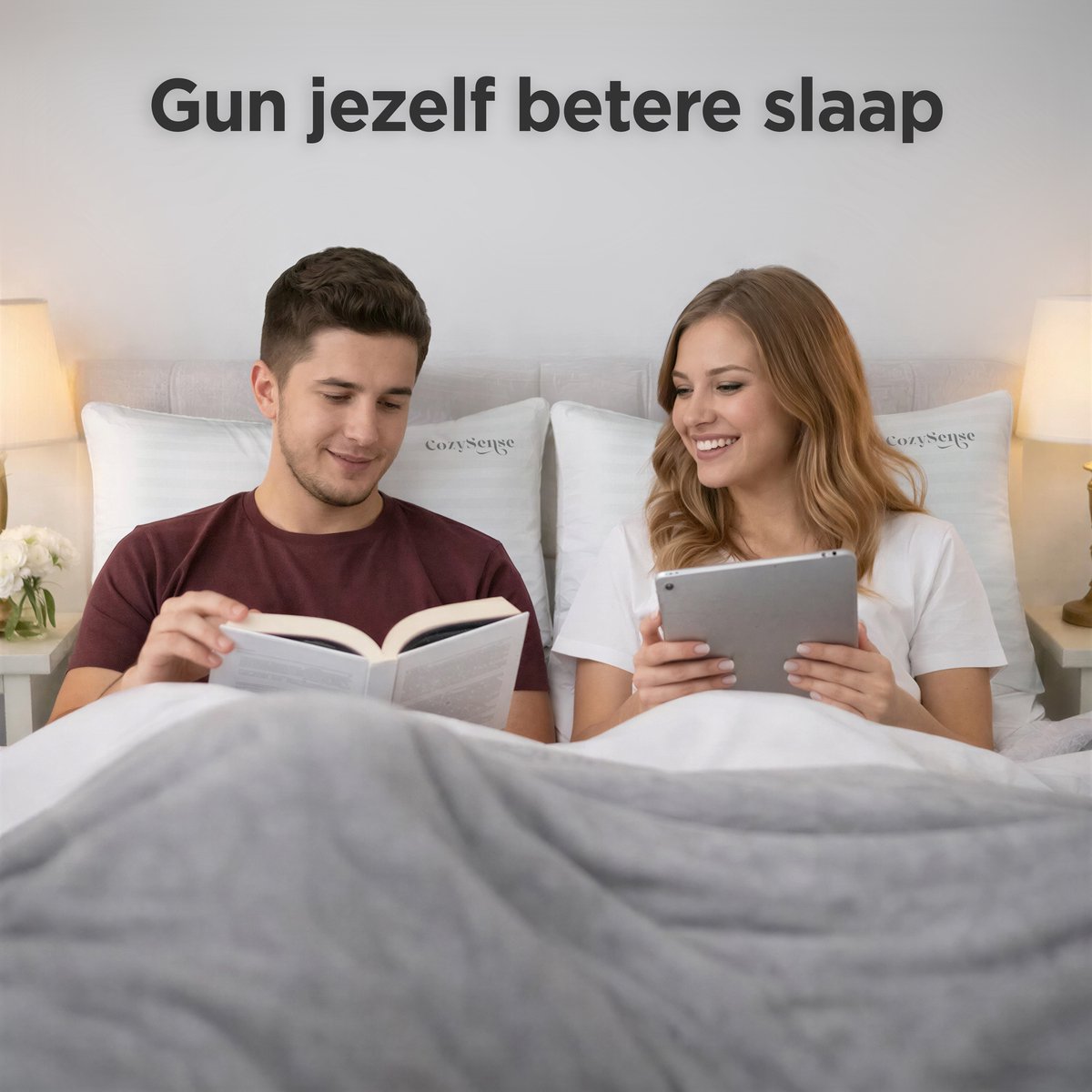 CozySense Hoofdkussen Set van 2 – 50x70 cm – Wit – Katoenen Tijk – Zachte Microvezelvulling