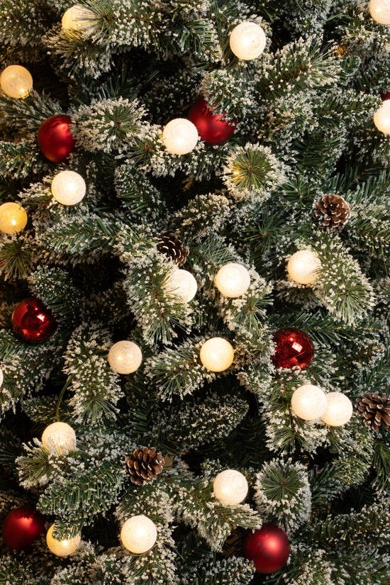 Black Box Trees Kaprun Kunstkerstboom in Pot met LED Verlichting - H90 x Ø51 cm - Groen Frosted, Rood