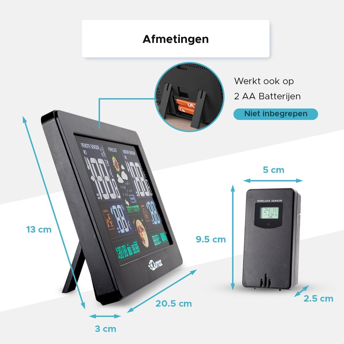 Qumax Draadloos Weerstation binnen en buiten - Hygrometer & Thermometer