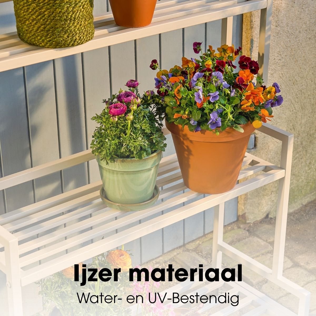 Mica Decorations Greenrax Plantenrek op Wielen - Meerdere Plateaus - 80 x 35 x 100 cm - Gebroken Wit