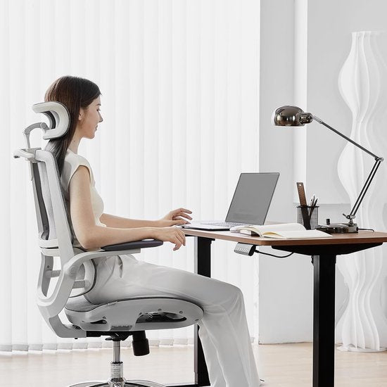 SIHOO M59AS Ergonomische Bureaustoel - 3D Verstelbare & 90° Opklapbare Armleuningen - Dubbele Rugleuning met Adaptieve Lendensteun - Zadelvormig Zitkussen - Hoogwaardig Mesh - BIFMA/SGS Gecertificeerd - Tot 150kg - 43.5x50.5x101.6cm——grijs