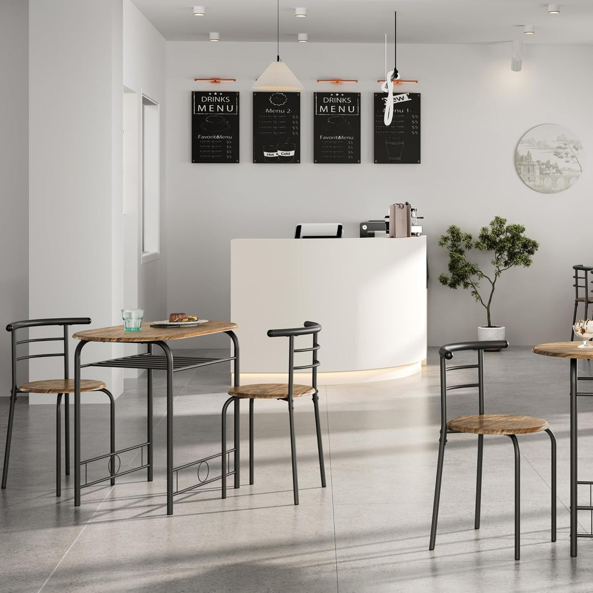 Yaheetech Eettafelset voor 2 Personen - Tafel 80 x 53 x 75,5 cm met 2 Stoelen - Met Opbergplank - Bruin