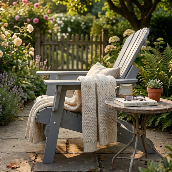 AXI Rosalie Adirondack Stoel Grijs – Houten loungestoel met armleuningen – Opklapbaar - Hoge rugleuning - Tuinstoel – 75,5 x 86,5 x 85 cm – FSC 100% Hemlockhout