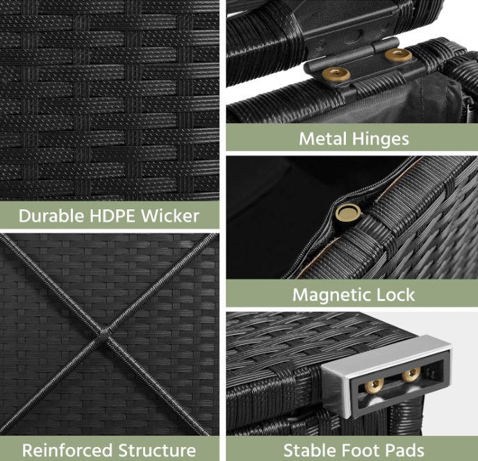Yaheetech Rotan Poefs Set van 2 Zwart/Grijs 39,4 x 39,4 x 40,6 cm