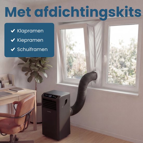 Auronic Mobiele Airco - 10.000 BTU - 4-in-1 - Airconditioning met 2 Raamafdichtingskits - Ventilator - Ontvochtiger - Tot 25m² - Zwart