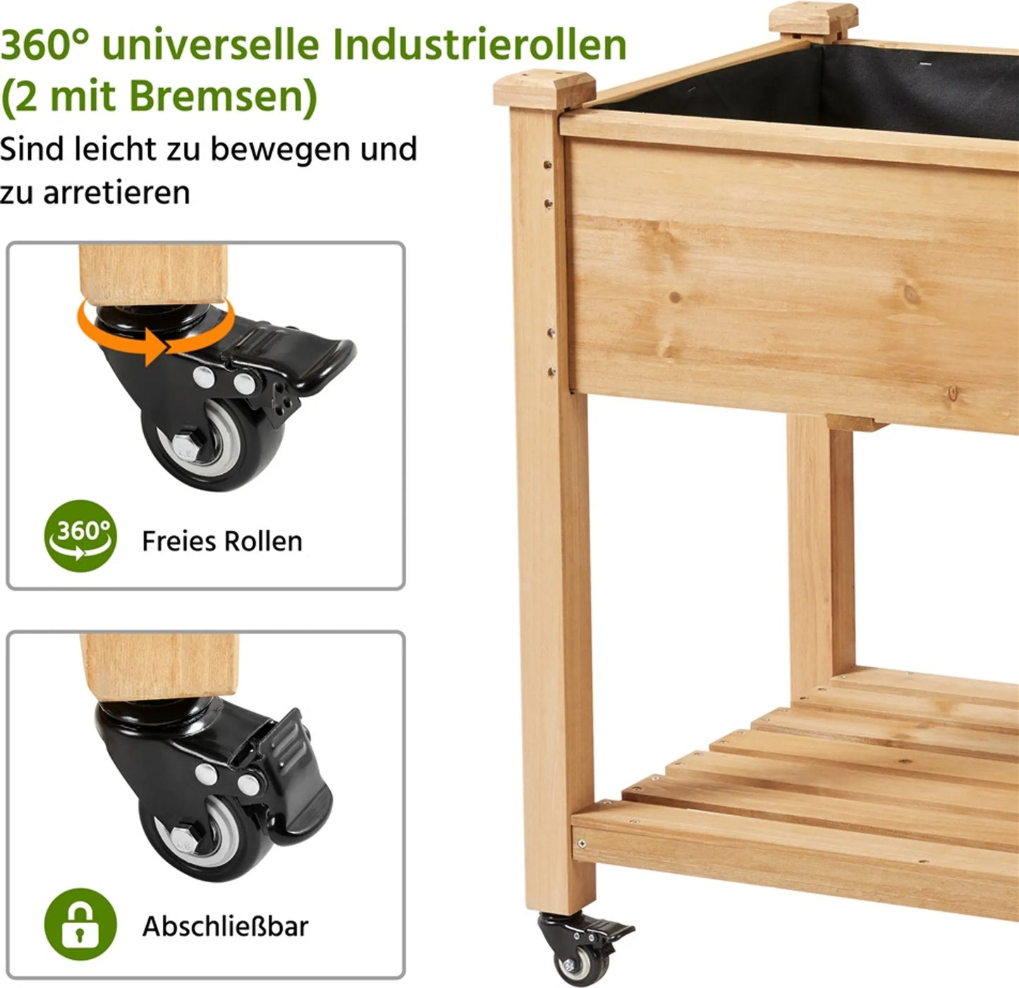 Yaheetech Verhoogde Plantenbak Op Wielen – Voorzien Van 4 Afvoergaten En Opbergvak En 360° Zwenkwielen – Voor Tuin Balkon En Terras – Lichtbruin Sparrenhout – 105,5 x 56,5 x 83,5 cm