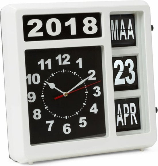 Perel Flipover wandklok met kalender - 31 x 31 cm - nederlands