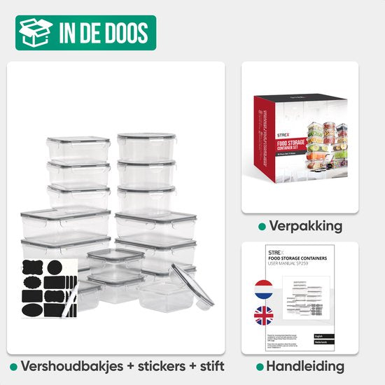 Strex Vershoudbakjes Met Deksel - Meal Prep Bakjes - Plastic Bakjes - 18 Delige set - BPA Vrije Diepvriesbakjes