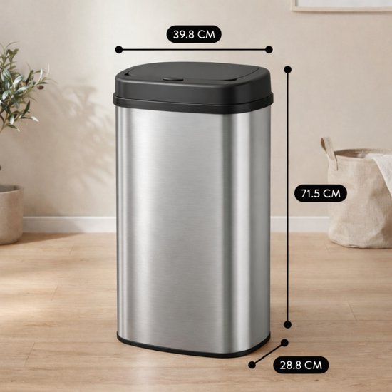 Bayt Prullenbak - Prullenbak 60 Liter - Vuilnisbak - Afvalbak - Metaal - Zilver