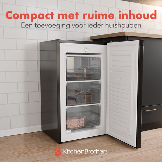 KitchenBrothers Vriezer - 64L - Compact Tafelmodel - 3 Vrieslades - Diepvrieskast - Vrijstaand - Zwart