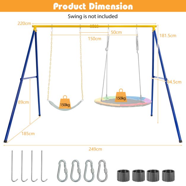 Coast schommelende frame met een frame dubbele swing metal frame 249 x 185 x 181,5 cm blauw + geel