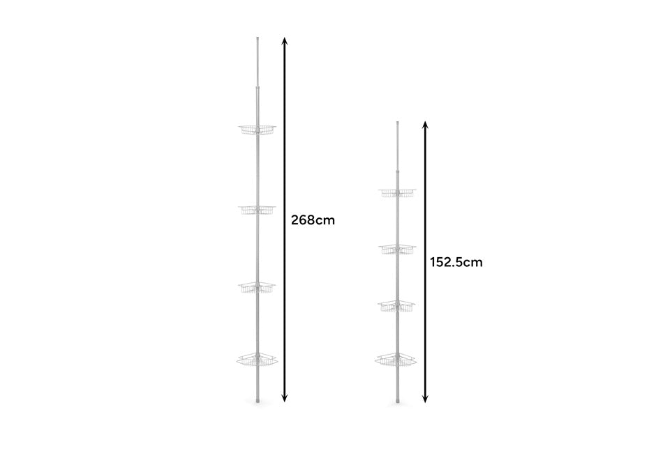 H&C Telescopisch doucherek met 4 mandjes -21 x 21 x 152.5-268 cm - Grijs