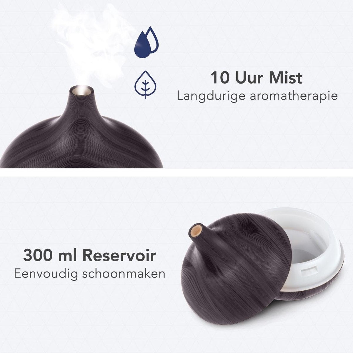 Auronic Aroma Diffuser - 300 ml - Luchtbevochtiger - 7 LED Kleuren - Incl. 2x Olie - Donkerbruin