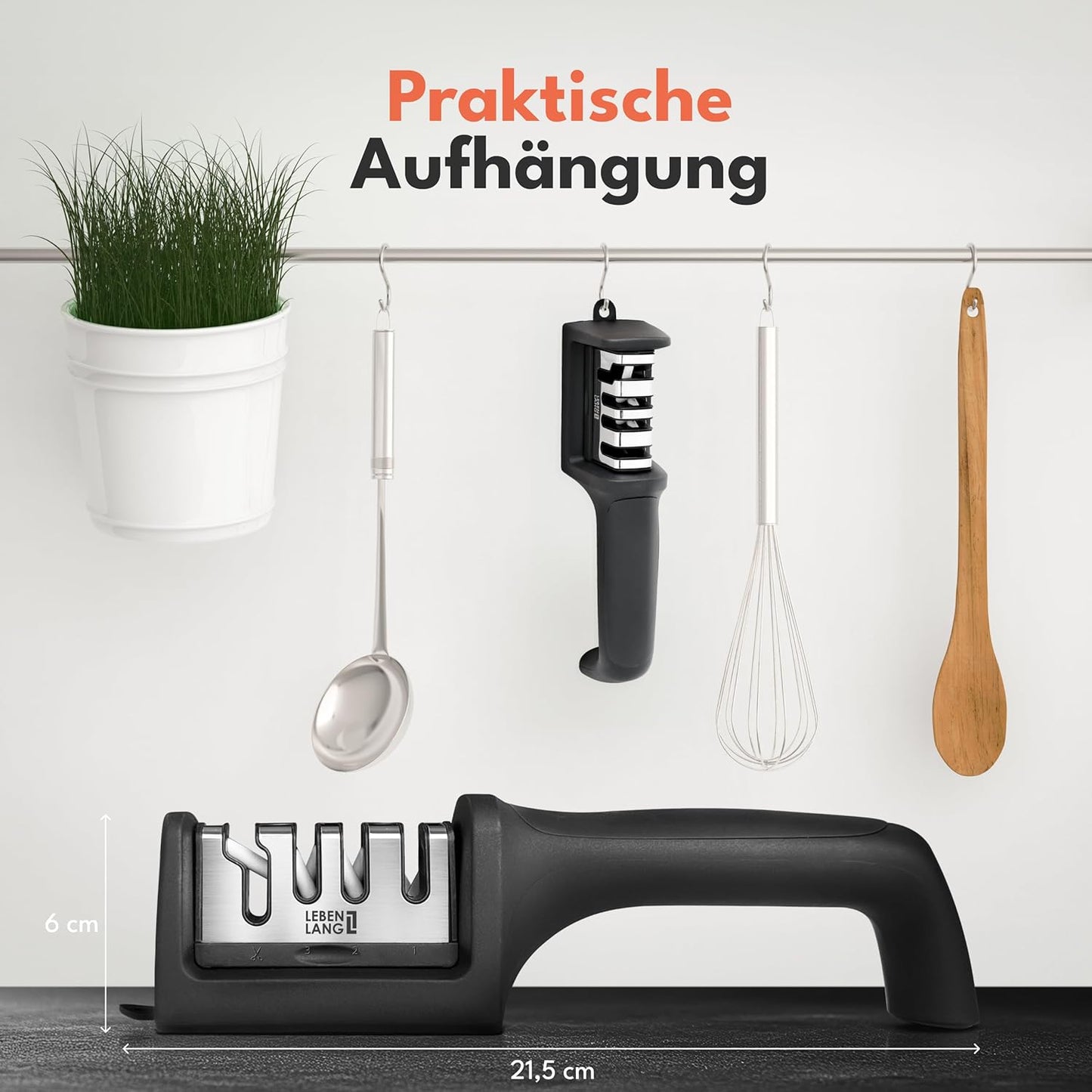 LEBENLANG Messenslijper - 4 Niveaus - 22 x 6.5 x 5.5 cm - Zwart