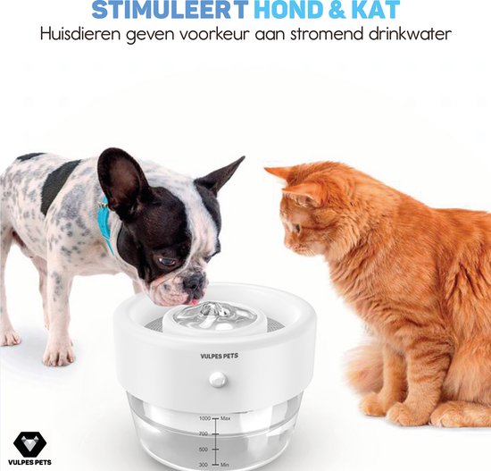 Vulpes Goods® Huisdieren - Drinkfontein voor Kat & Hond – Draadloze Kattenfontein – Waterbak en Waterfontein Kat – Oplaadbaar, Draagbaar & Draadloos - Drinkbak Hond - Anti Knoei - PRO Versie