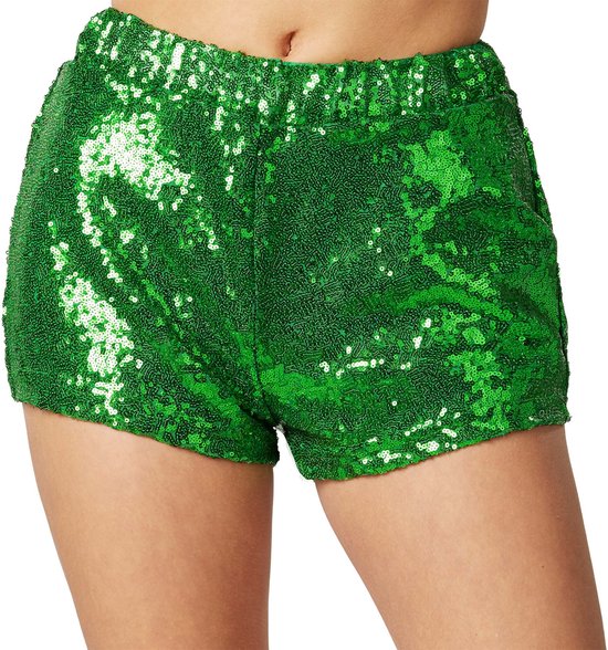 Dressforfun Pailletten-short groen L - verkleedkleding kostuum halloween verkleden feestkleding carnavalskleding carnaval feestkledij partykleding - 303903