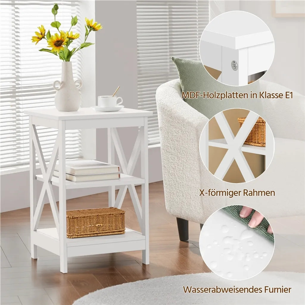 Yaheetech Nachtkastje Bijzettafel met Open Legplank, 40x40x61 cm, Wit