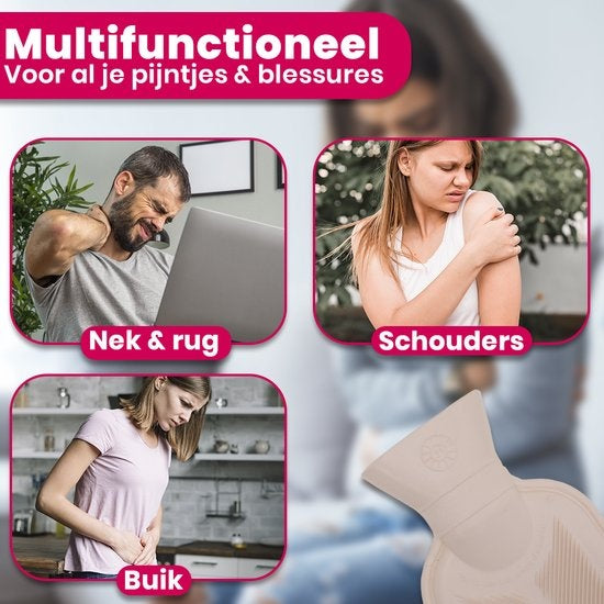 Aerend warmtekussen - Extra Lange kruik met hoes – Warmwaterkruik met Fleece Hoes – 2,5 Liter – Verlicht Nek, Schouder & Buikpijn – Grijs