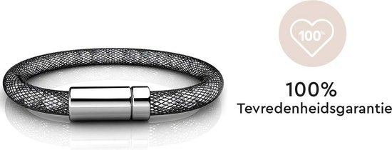 Zwarte Mesh Armband met Kristallen – Dames Armband – Luxe Giftbox – Cadeau