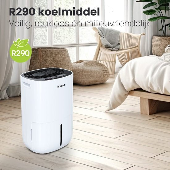 Auronic - Luchtontvochtiger - 16 l Capaciteit - Digitale Vochtigheidsmeter - Met Nachtmodus & Timer - 2 l Watertank - Kunststof - Wit