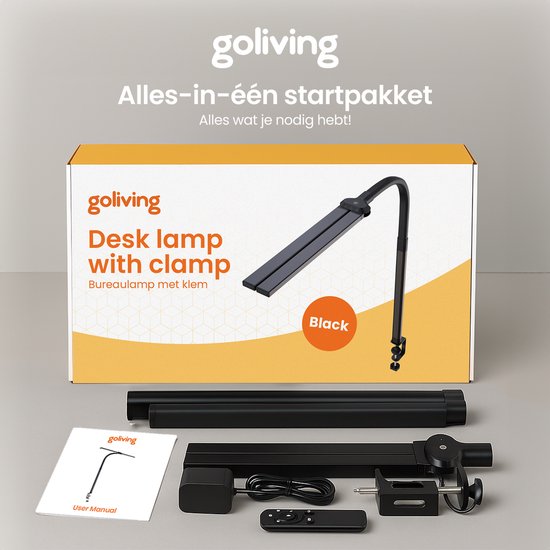 Goliving Bureaulamp met Klem XL - 78 CM - LED Dimbaar met Afstandsbediening - Klemlamp - Tafellamp - Leeslamp - Flexibel - Ledlamp - Touch Bediening - Softclose - Zwart