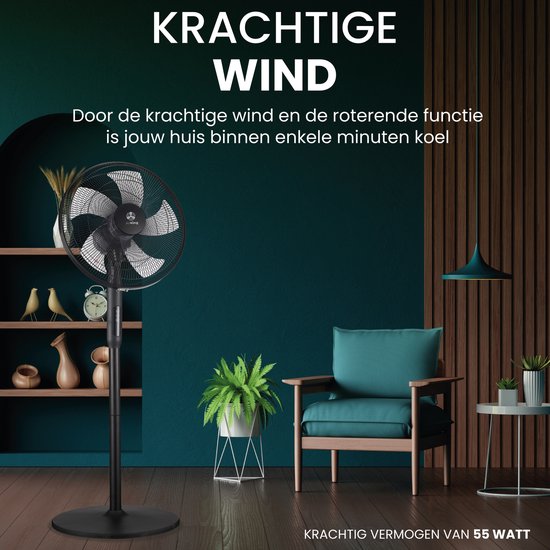AirKing 3-in-1 Statiefventilator met afstandsbediening – Energie Zuinige Ventilator Staand met 3 Snelheidsstanden - Koelventilator met Timer en Nachtstand voor Optimale Verkoeling - Zwart