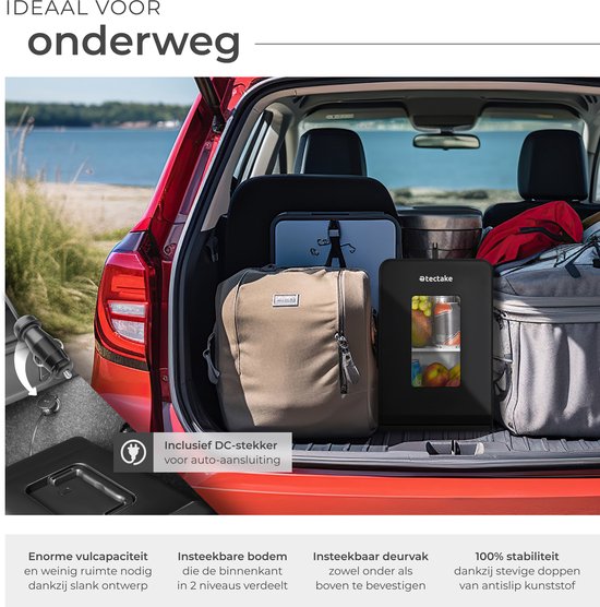 tectake® Mini-Autokoelkast - Draagbare minibar 14L - 2-in-1-functie: koelen en verwarmen - 5 tm 65 °C - Mini Koelkast - Elektrische Koelbox - 12v + 220/240v Aansluiting - Draagbare Campingkoelkast