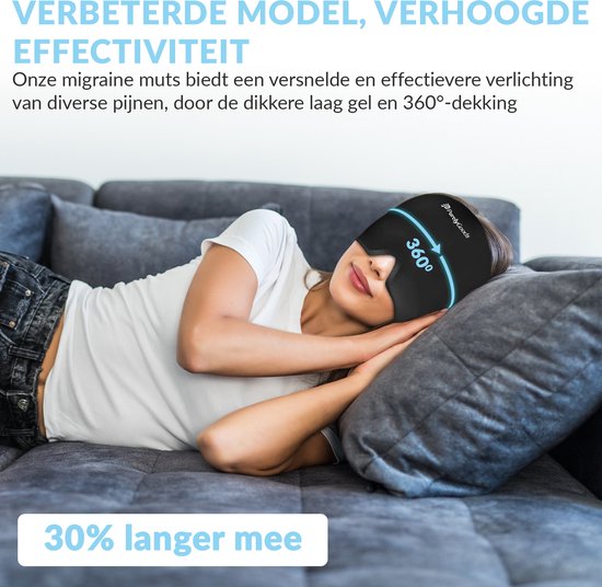 PurelyGoods® Migraine Masker 600gr. - Migraine Muts - Hot/Coldpack - Icepack - Warmte en Koude Therapie - Incl. Freezer Bag - Zwart
