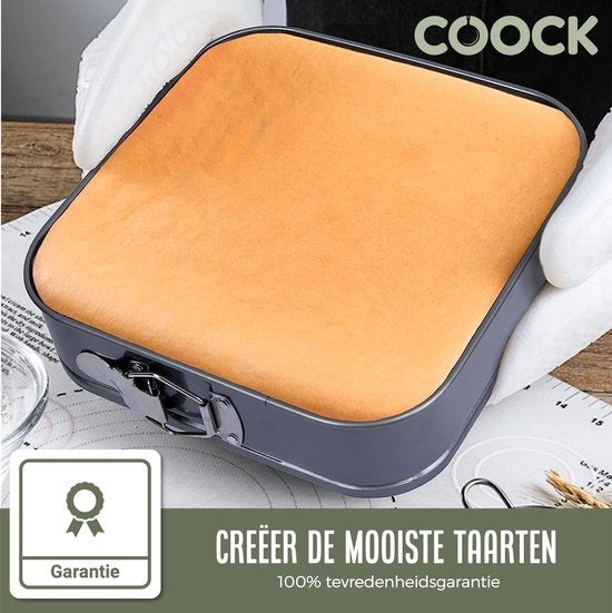 COOCK 3-delige Bakvorm Set Vierkant- Springvorm - Taartvorm Rechthoek met Antiaanbaklaag - 24 tot 28 Cm Diameter -Cakevorm Incl. Deegschraper & E-Book