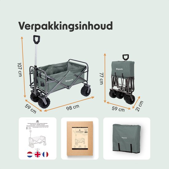 LifeGoods Bolderkar - Opvouwbaar - 80KG Draagkracht - 94L - Wasbaar Polyester - Groen