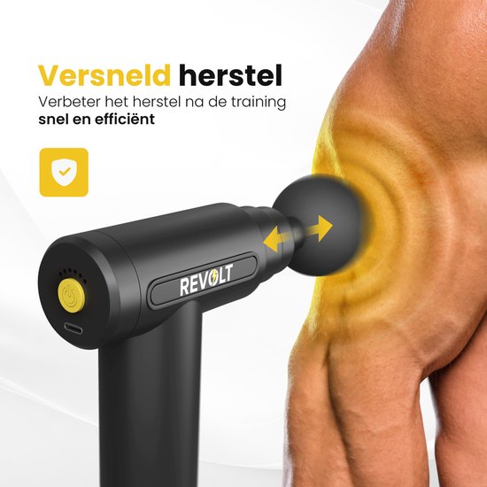 Revolt - Mini Massage Gun - Inclusief 5 Opzetstukken - Inclusief Adapter - 6 Snelheidsstanden - Spierherstel & Spierontspanning