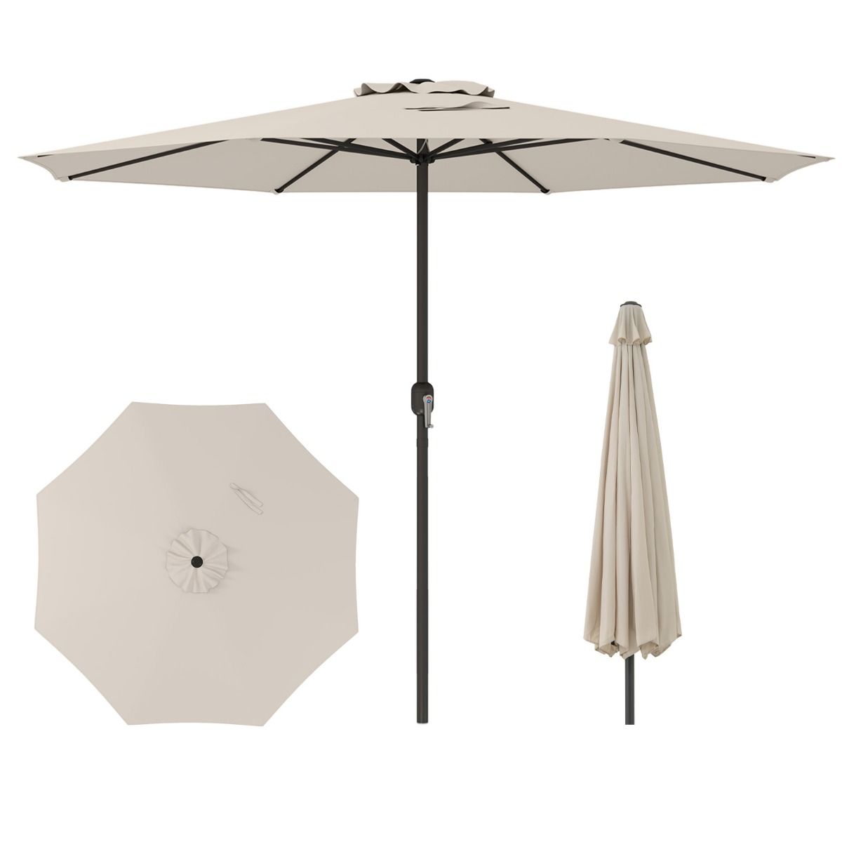 Coast Terrasparasol - grote tafelparasol - 8 stabiele ribben - beige - 360 cm