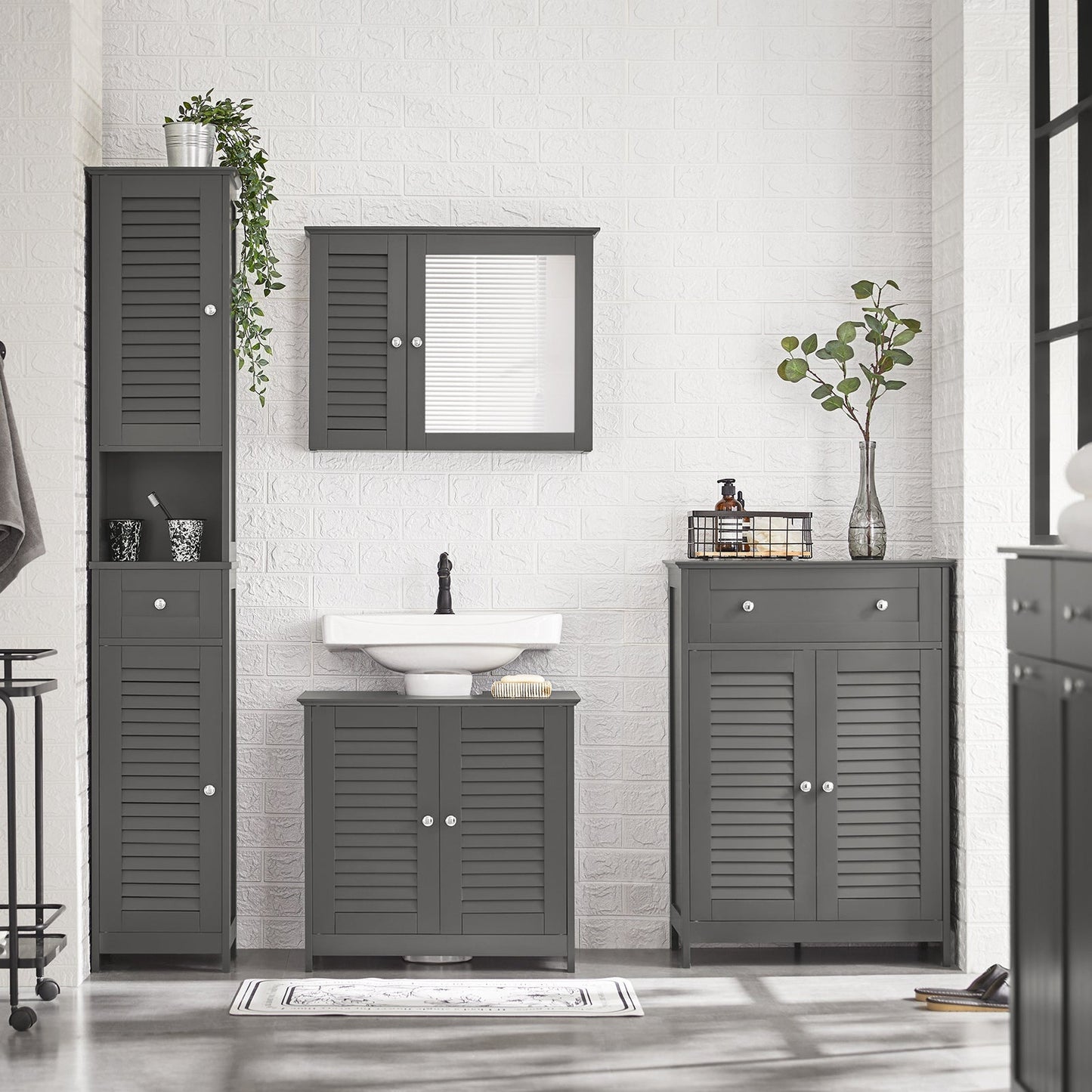 SoBuy Wastafelmeubel - 2 Deuren En 2 Laags - Grijs - 60x35x58cm