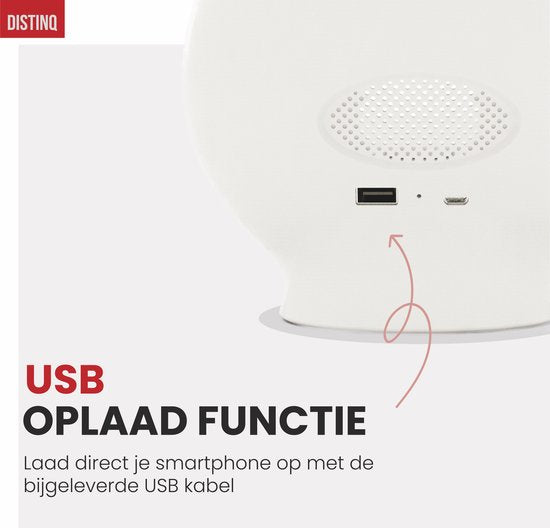 DistinQ Wake-Up Light – Wekkerradio met dubbele wektijd – Slaaphulp met USB aansluiting