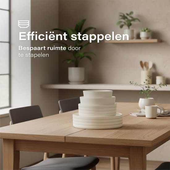 Luft Serviesset 6 Persoons - Restaurant Bordenset - Kommen - Eetborden - Modern - Massief Aardewerk, Keramiek - Crème/beige/wit - 18 delig