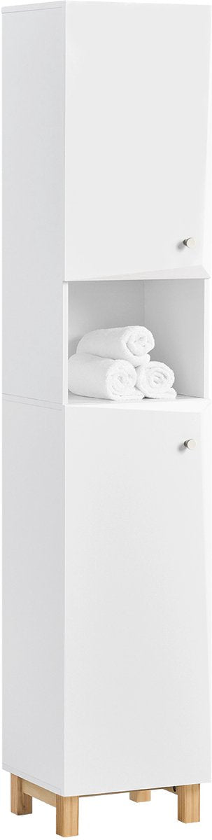 SoBuy Badkamer kolomkast - Badkamerkast met 2 deuren - Max. 50KG - 34 x 30 x 170 cm - Wit