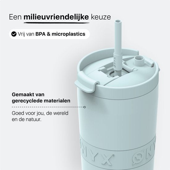 ONYX Drinkfles met Rietje 700ML - Waterfles voor Kinderen & Volwassenen - Thermosbeker RVS Travel Mug - Motiverende Drinkbus - Drinkbeker voor School - Pastel Blue
