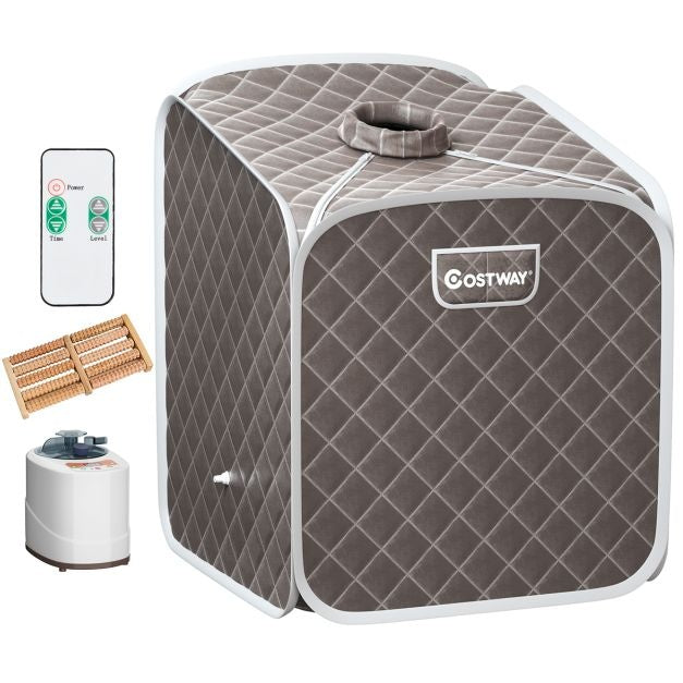 Coast 2L mini stoomsauna met 9 tempratuurniveaus - Thuissauna - Warmtecabine - 85 × 84 × 106 cm - Grijs - Zwart - Bruin