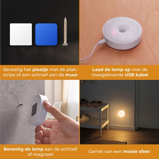 Nuvance - Draadloze Ledlamp - 2 Stuks - Warm Wit Licht - Magnetisch - Dag en Nacht Sensor - Usb Oplaadbaar - Kastverlichting – Wandlamp