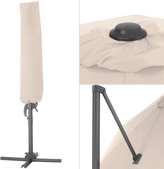 tectake® - Parasol met UV-bescherming - Draaimechanisme met voetpedaal - Kantelbaar in 6 standen - Incl. beschermhoes - beige