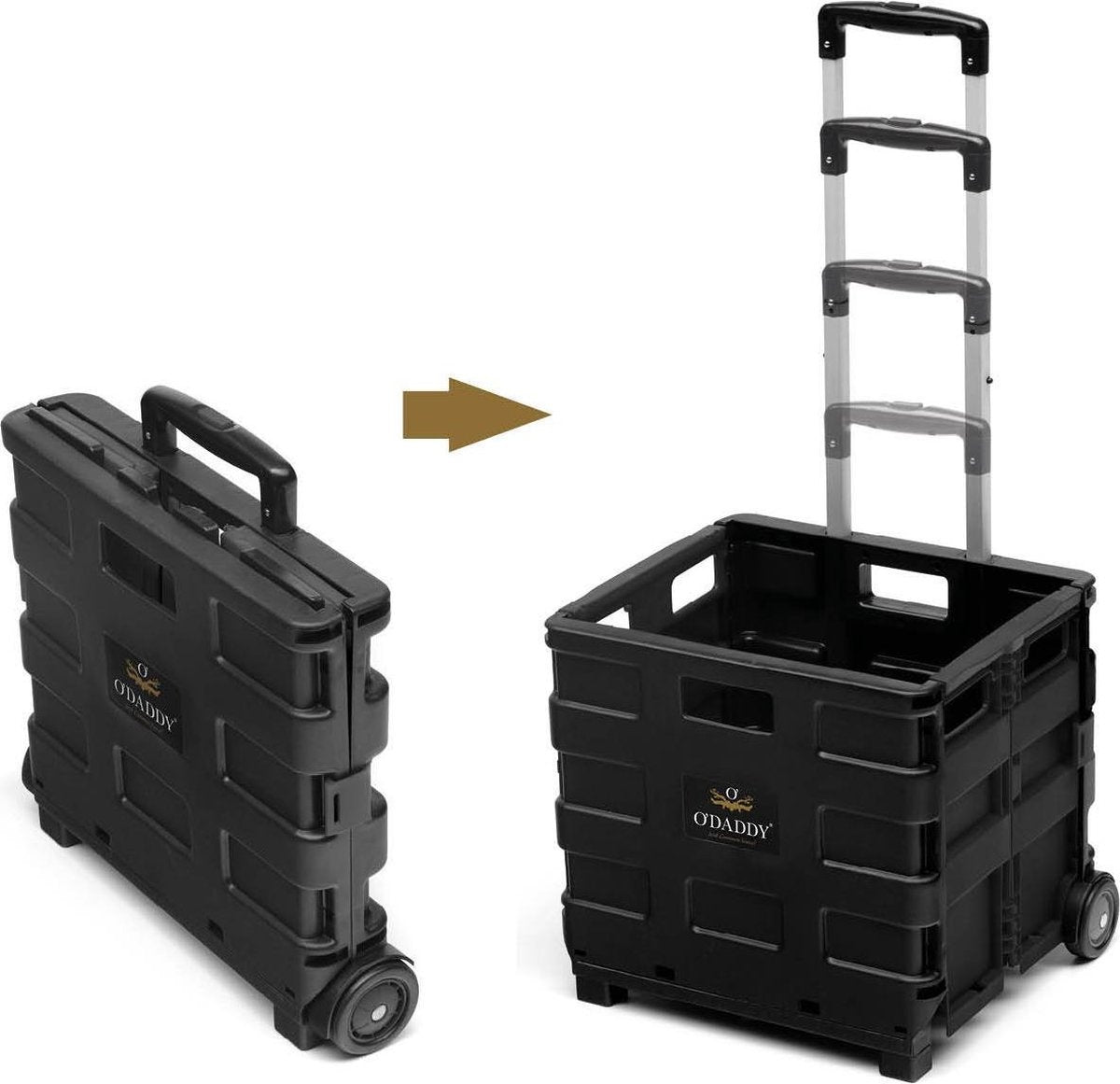 O'DADDY® Boodschappentrolley met wielen -  XL - 50L met 2 wielen - inklapbaar - Zwart