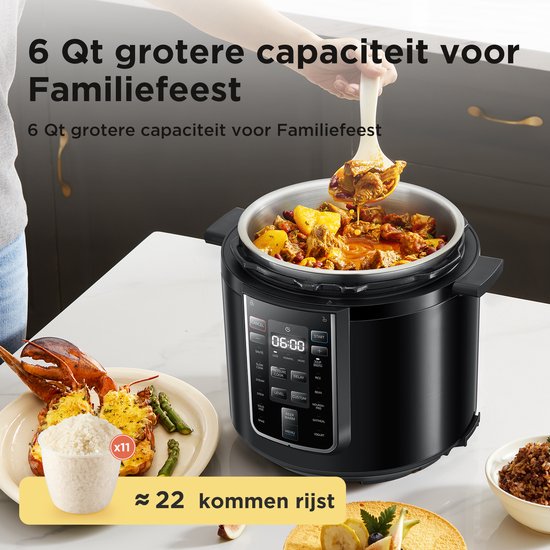 Midea Snelkookpan - Presure cooker - MY-CS6037WP - 13 programma' s - 6 L inhoud - 9 beveiligingslagen
